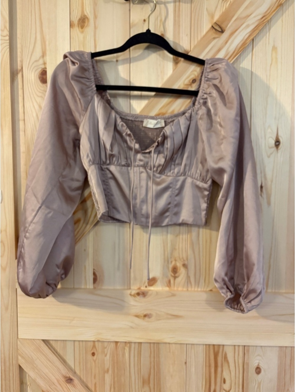 Altar'd State Taupe Long Sleeve Crop Top with Puff Sleeves Small